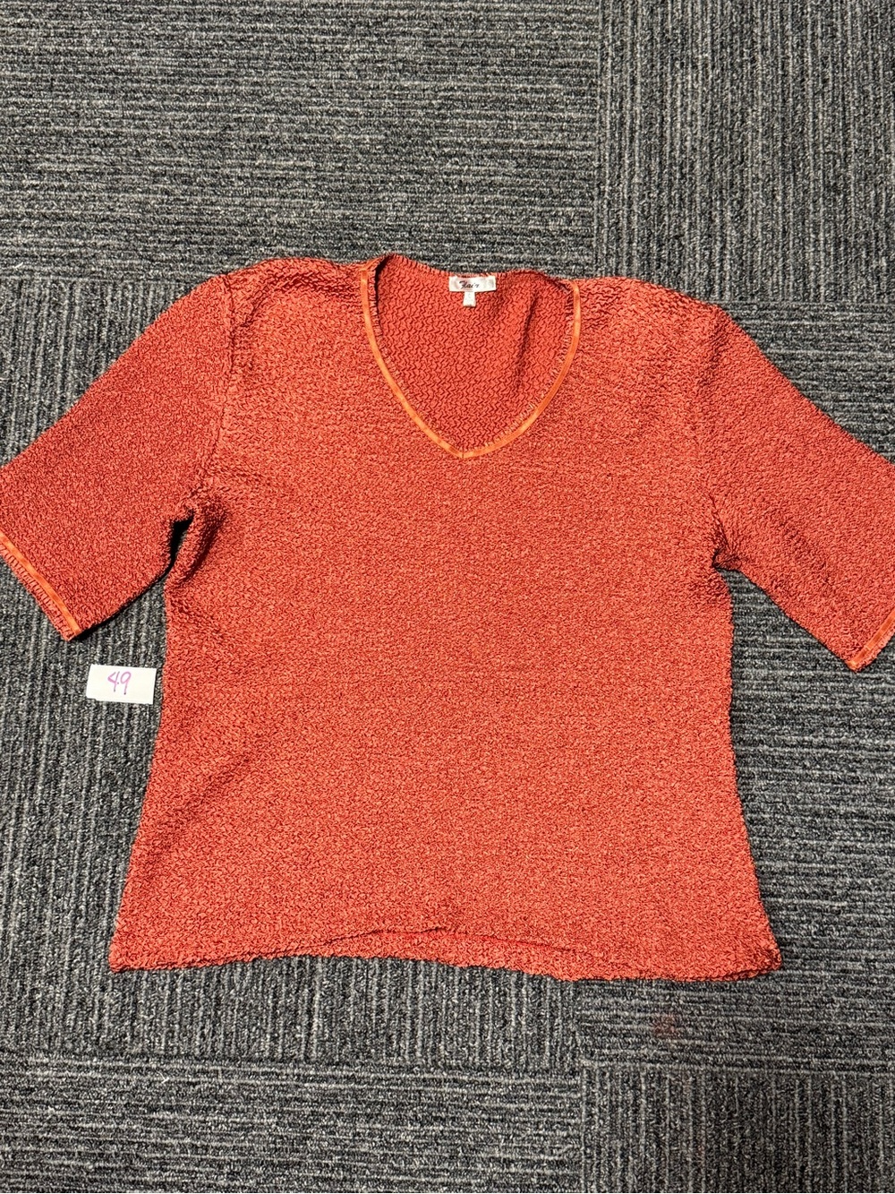 Women's Short Sleeve V-Neck Textured Top in Rust